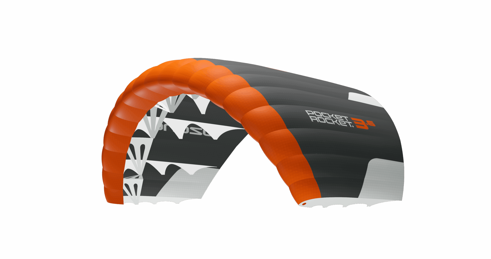 Ozone Pocket Rocket V2 produktfoto i orange, grått och vitt, standardfärgen för denna nya parawing från Ozone
